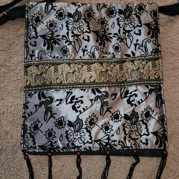 Handmade purse. Cloth purse, bag elephant, black gold adjustable strap purse bag - Picture 1 of 7